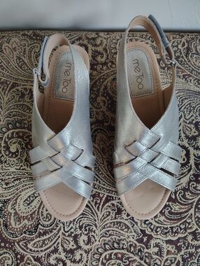 me too Metallic Silver Braided Slingback Sandals 7.5
